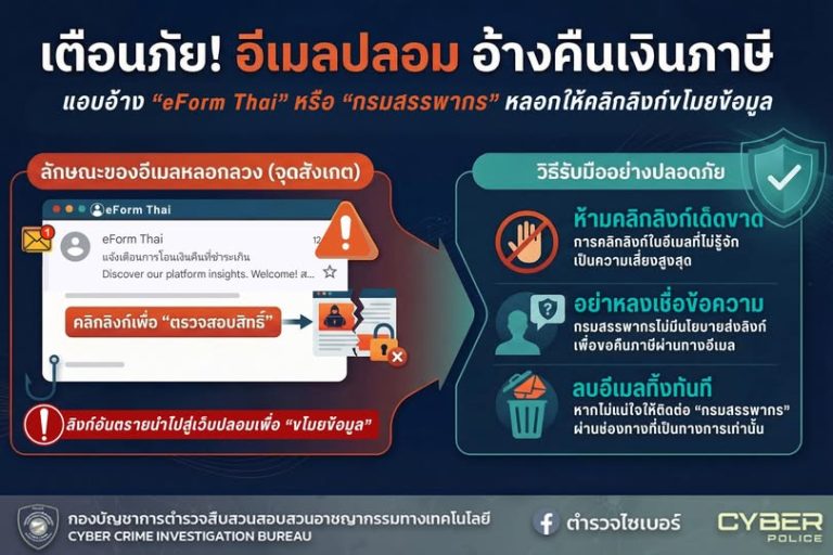 เตือนภัยประชาชน : อีเมลปลอมอ้างคืนเงินภาษี หลอกขโมยข้อมูลส่วนตัว